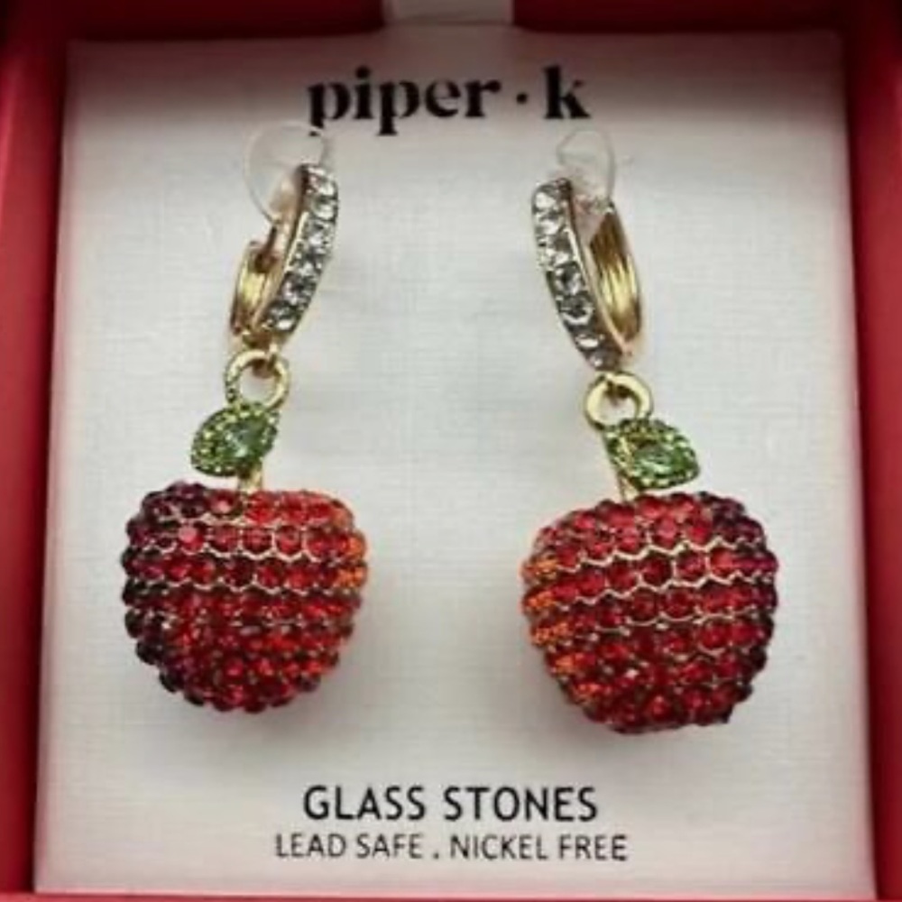 Piper K Elegant Gold Tone Glass Stone Apple Dangle/Drop Earrings